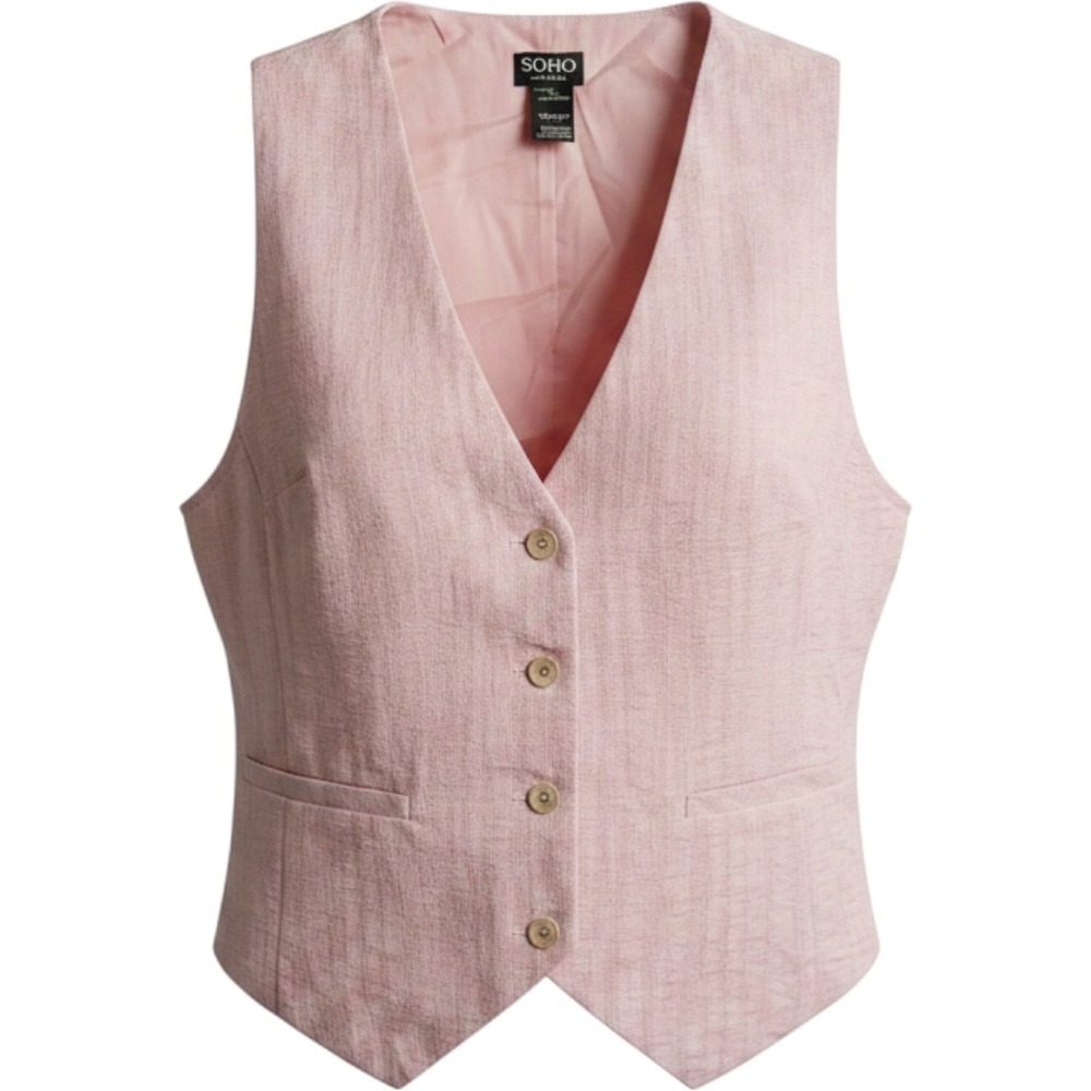 Soho Apparel Ltd Pink Textured Button Front Vest L 3644C232 Pastel Layering Top